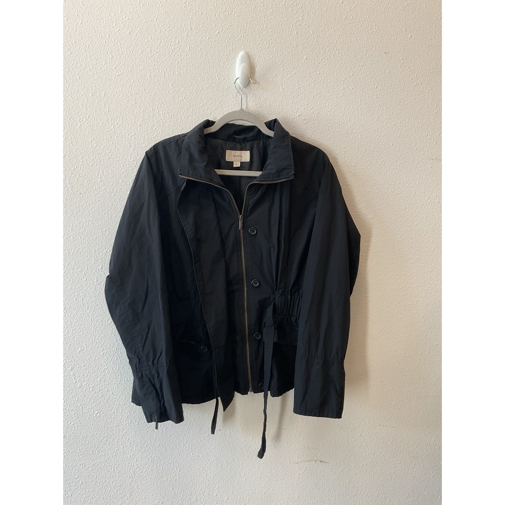 Merona Utility Jacket Womens Size L Black Dark Gray Cinch Waist Pockets Coat